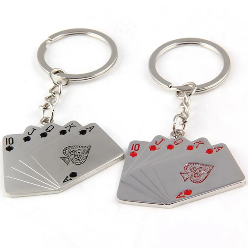 Personality Poker Keychain Men Male Key Chains Royal Flush Key Rings