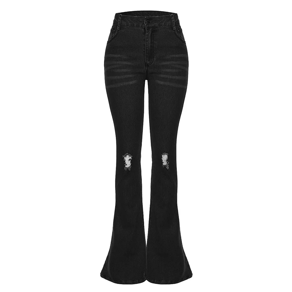 Женские джинсы с высокой талией, мягкие удобные джинсы с дырками, женские Стрейчевые узкие расклешенные брюки, женские джинсы mujer - Цвет: A