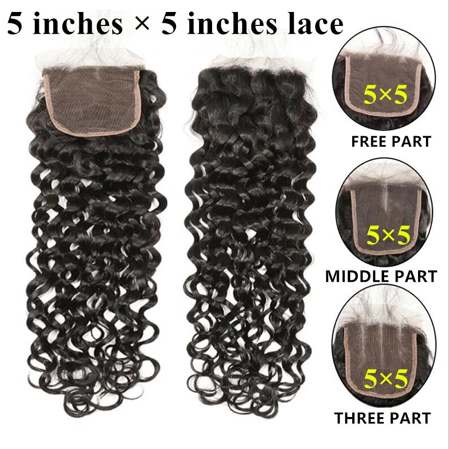 

Brazilian Hair Closure 5x5 Lace Closure RXY 100% Remy Human Hair Water Wave Closure Pre Plucked With Baby Hair 8-20" Can Be Dyed