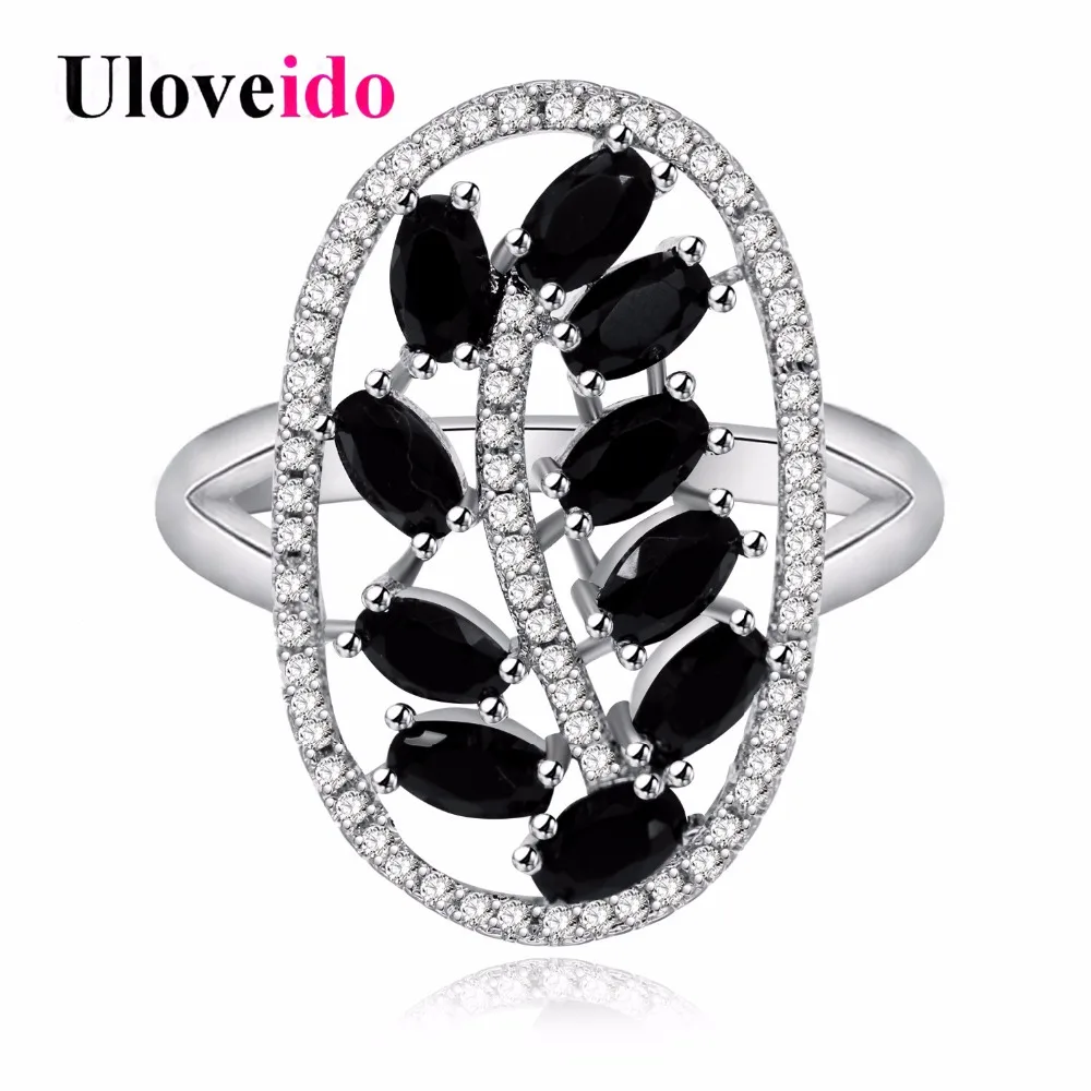 Uloveido Black Leaf Engagement Rings for Women Wedding Ring Female Jewellery Women's New Year Gifts Party Decorating Party PJ105