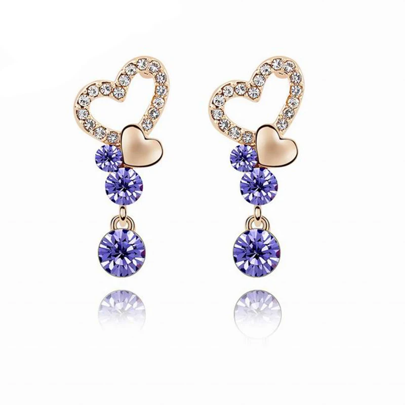 

Classic Gold Color Heart Earrings For Women Romantic Long Crystal Tassels Earring Fashion Brincos High Quality Party Jewelry