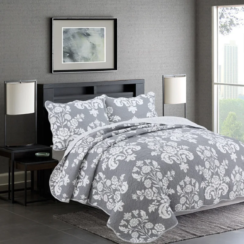 

CHAUSUB New Quilt Set 3PCS Washed Cotton Quilts Quilted Bedspread Bed Cover Pillowcase Plain Printed Coverlet Set King Size