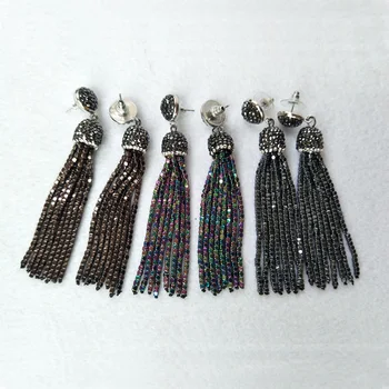 

5Pairs Handmade Crystal hematite Tassel Dangle Earrings, Pave Rhinestone Tassel Earring Jewelry For Women Bohemia Earring ER214