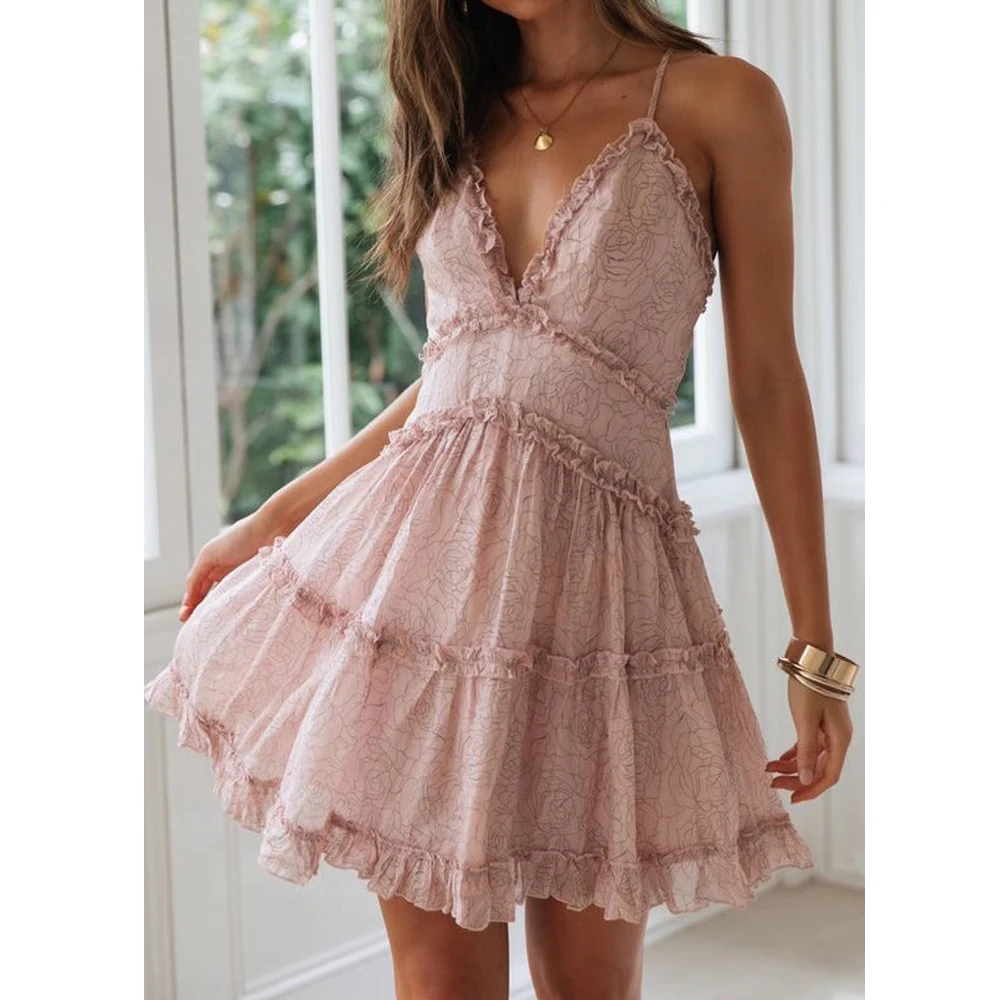 

Tosheiny 2019 Women Summer Sexy Deep V Off Shoulder Cross Backless Dresses Female Pleated Solid Color Mini Dress TH0061