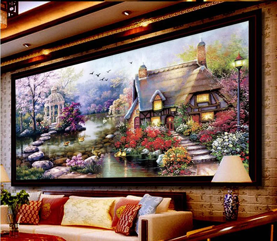 Goede Tuin Landschap, 5D, diy Ronde Volledige Diamond Schilderen, diamant Kruissteek Kit, Diamond Moza iuml;ek, diamant Borduurwerk, Home Decor
