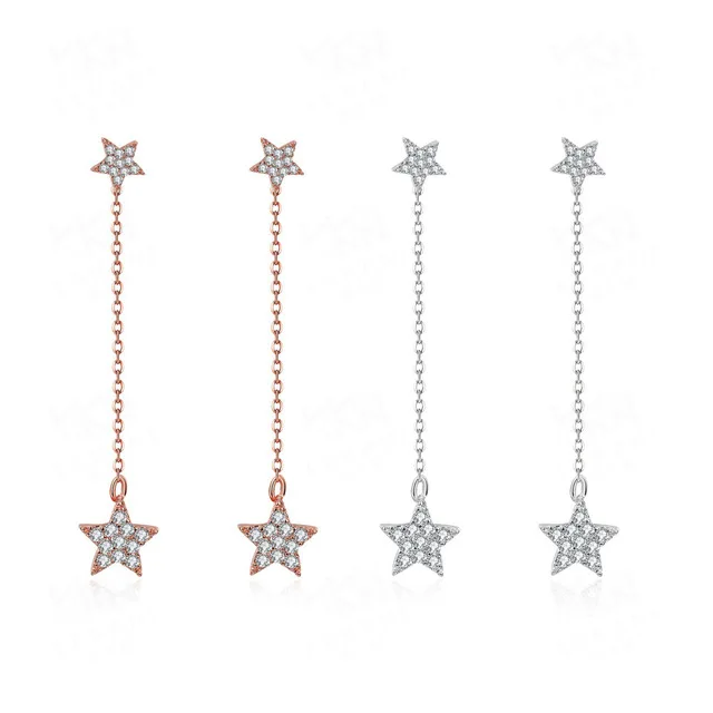 Dangle Earrings For Women 2017 New Long Hanging Star Inlaid Dangle Earrings For Women 2017 New Long Hanging Star Inlaid Cubic Zirconia Rose Gold White Color Chain In Drop From Jewelry
