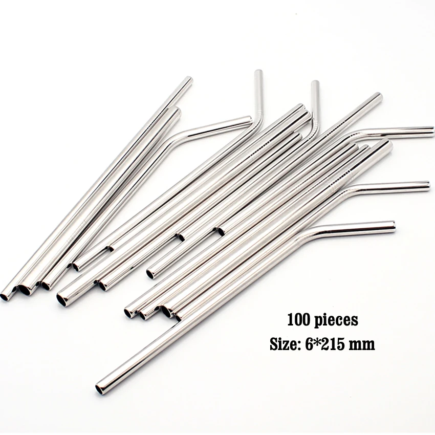 

homeystyle 50 PCS Bent and 50 PCS Straight Metal Straws 6*215mm Stainless Steel Straws Eco-Friendly Metalowe Slomki for Drinking
