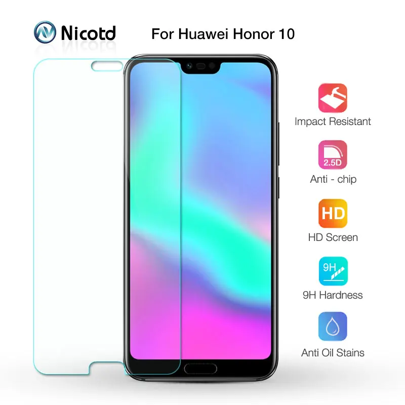 Nicotd Премиум Закаленное стекло для Huawei Honor 10 защита экрана 9H 2.5D Защитное телефона