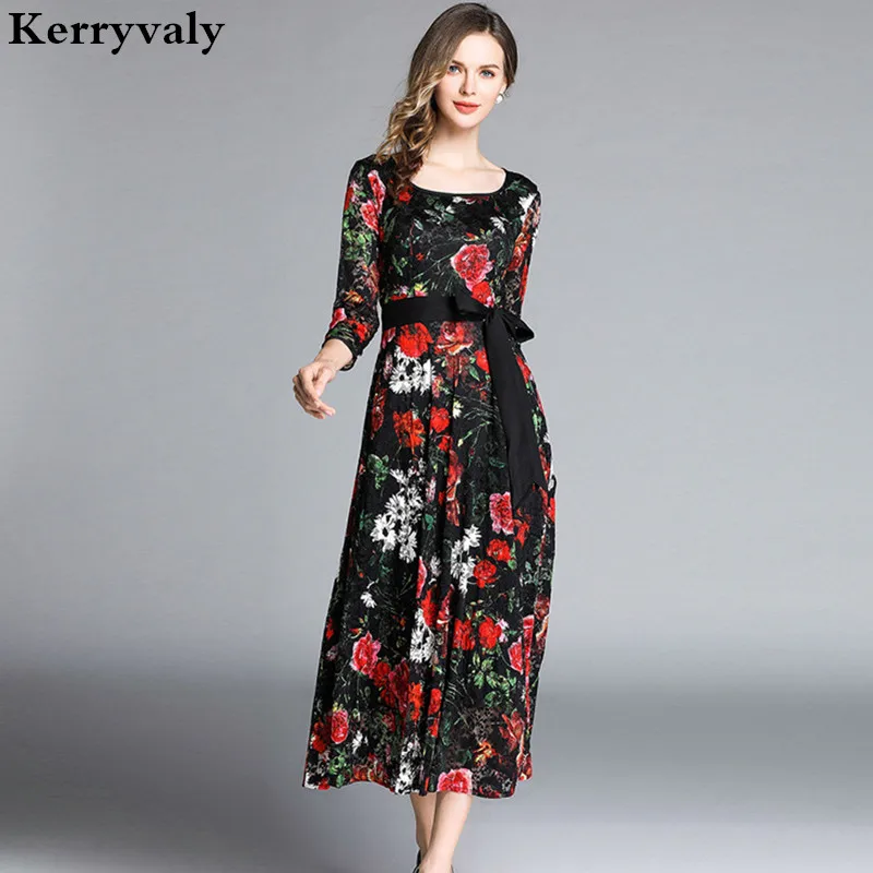 

Spring Flower Print Retro Lace Dress Ropa De Mujer 2019 Midi Party Runway Ladies Dresses Sukienki Damskie Vestido Mujer K8231