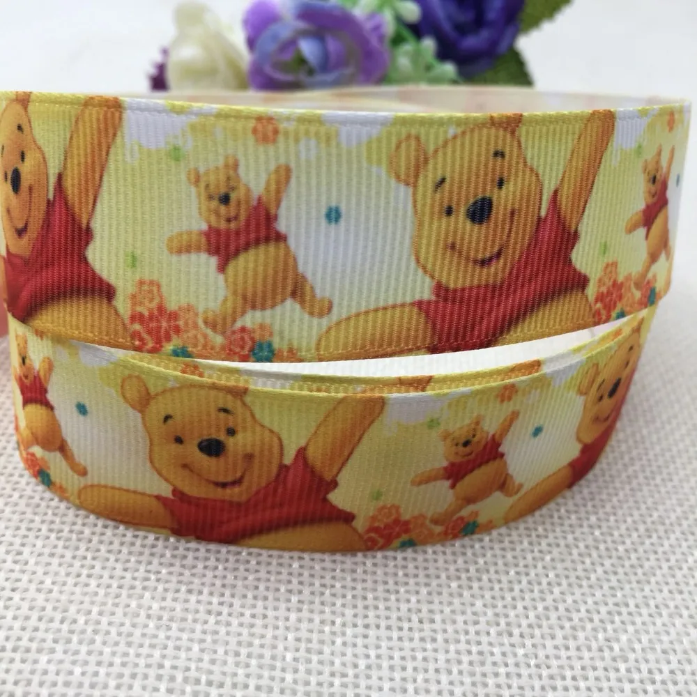 

1 "25MM free shipping Winnie bear Cartoon Character Printed grosgrain ribbon party decoration satin ribbons sewing supplies 918