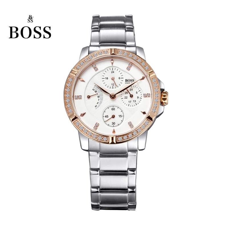 BOSS Germany watch women luxury brand diamond stainless steel multifunction watch waterproof fashion rosegold relogio feminino