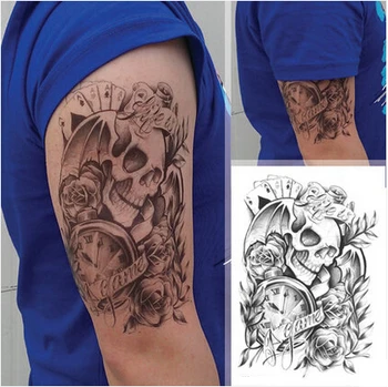 

1 sheet Waterproof Tatuagem Big Pocker Skull Design Large Temporary Tattoo for Men Women Arm