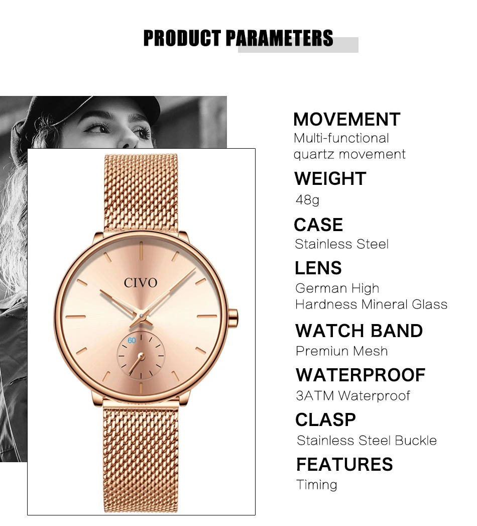 CIVO женские часы водонепроницаемые кварцевые часы женские ультра-тонкие элегантные женские часы с ремешком из натуральной кожи наручные часы Montre Femme
