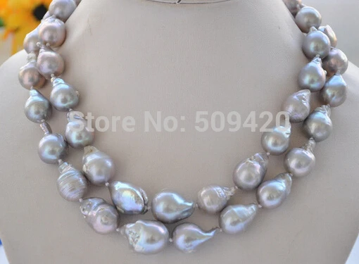 

~~ W&O655 >>100% NATURAL 2row gray BAROQUE KESHI REBORN PEARL NECKLACE 18inc