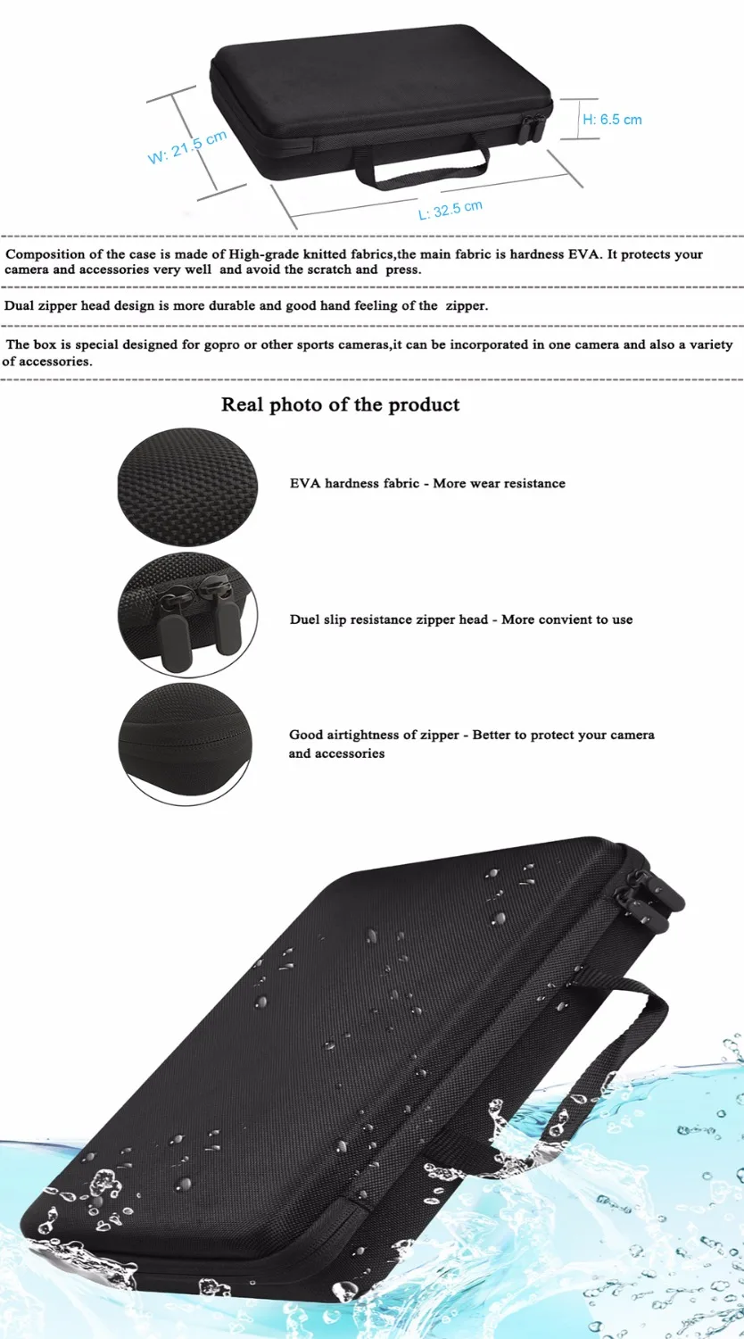 Husiway для gopro hero 5 4 3 2 набор аксессуаров go proThree way селфи палка EVA чехол Eken h9r xiaomi yi 13J|for