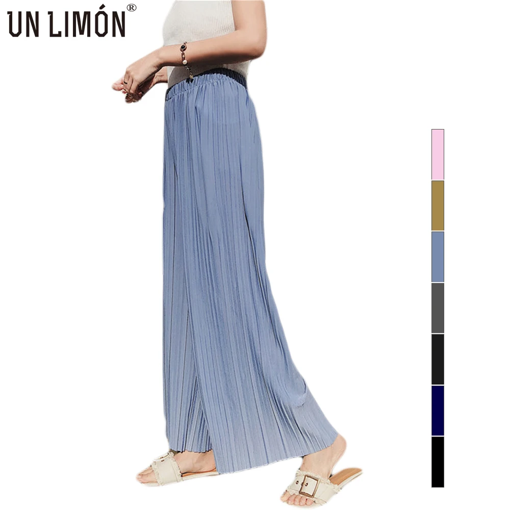 

UNLION Women Ankle Length Pants High Waist Wide Legged Chiffon