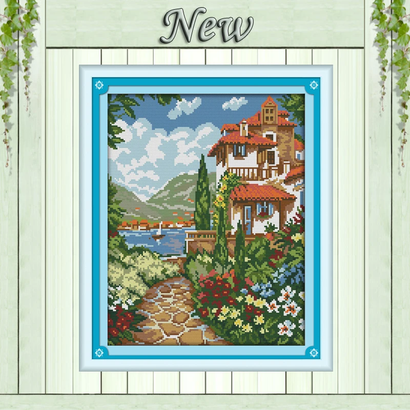 

Lakeside mansion Scenery villa painting,Counted printed on canvas DMC 14CT 11CT DIY Cross Stitch Needlework kits Embroidery Sets