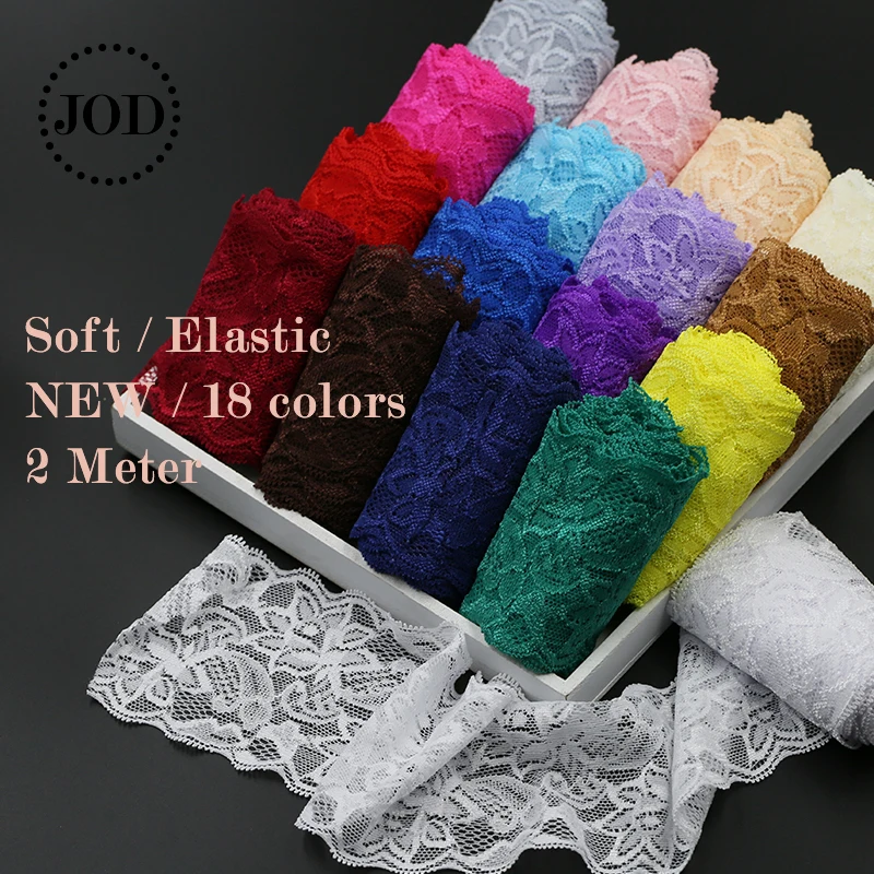 

Wide 8cm 2Meter Soft Embroidered Elastic Lace Trim Fabric lace ribbon African For Sewing Decoration Garment Wedding Supplies JOD