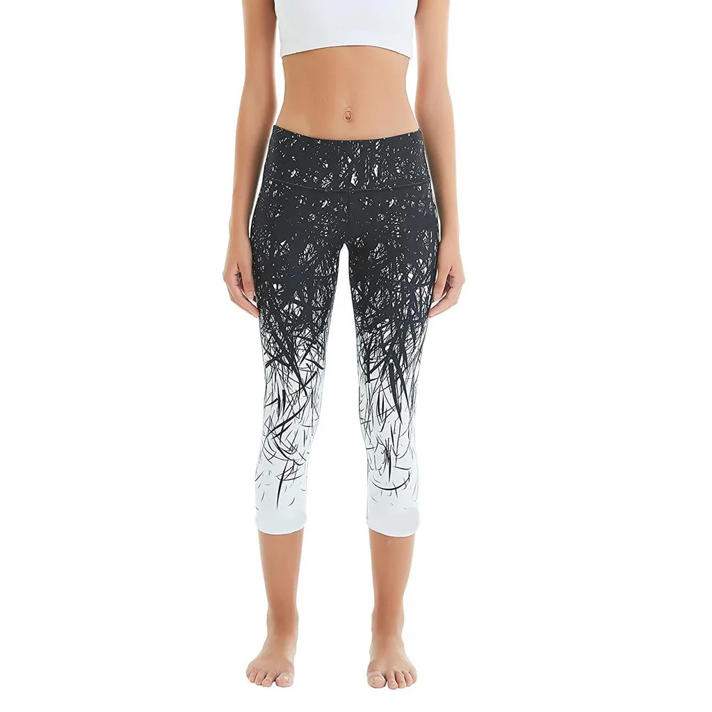 Для женщин печати бедра, высокая талия семь точек штаны для йоги спортивные брюки для бега тренажерный зал леггинсы для фитнеса