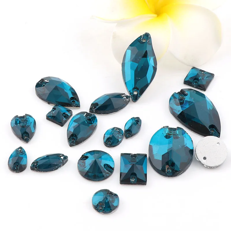 

36Pcs Blue Zircon Mix Shape Mix Size Sew On Rhinestones Flatback Glass Stone For DIY Dress Garment Decoration Accessories