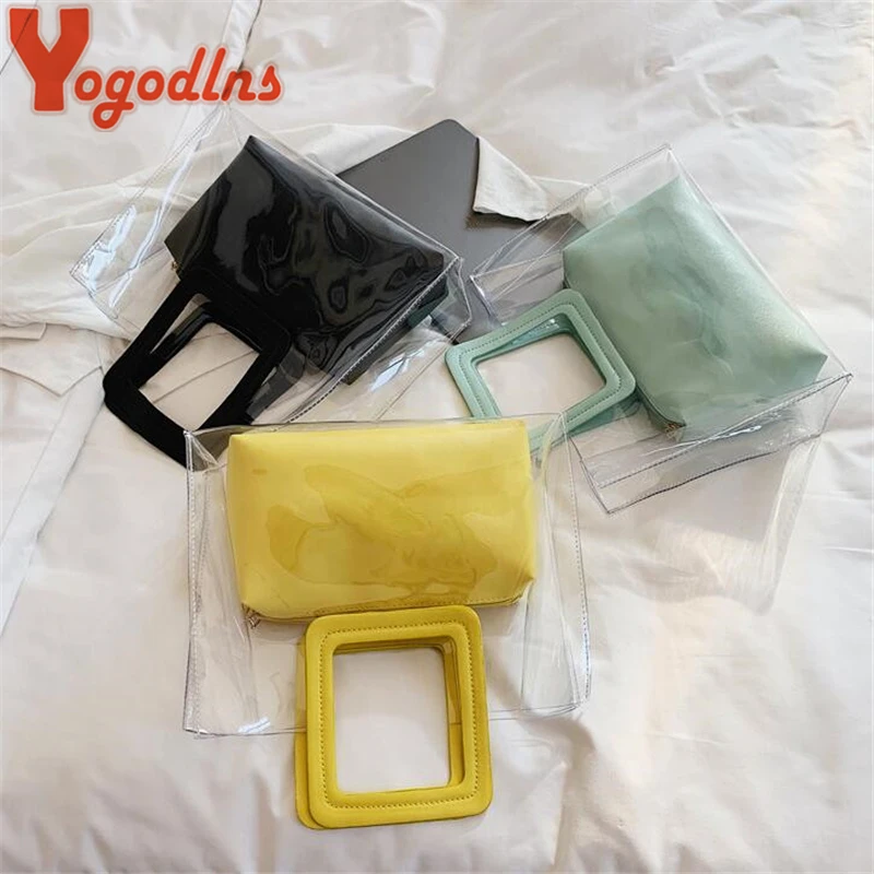 Yogodlns الصيف الحلوى اللون شفافة حقائب للنساء جيلي PVC واضحة الشاطئ اليد حقيبة صغيرة حمل سيدة مخلب محفظة مركب