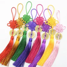 Boucles d'oreilles en soie et pompon, 25cm, décorations, noeud chinois, 2 pièces