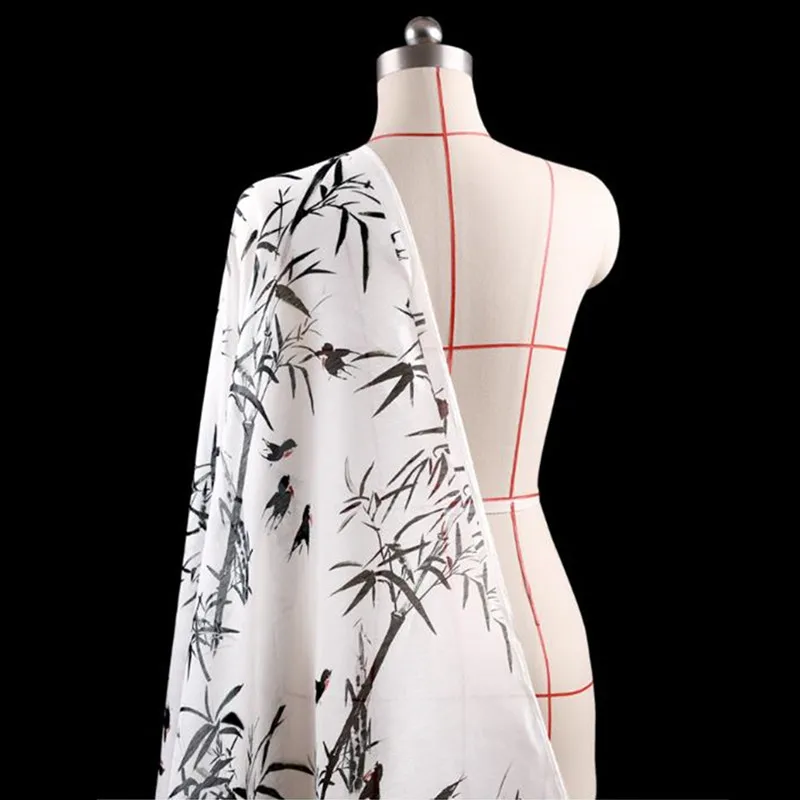 

SLK04 50X140CM Summer Thin Swallows and Bamboo Printed Elegant Cotton Fabrics For Women Dress 2018 Silk Dress Shirt DIY Fabrics