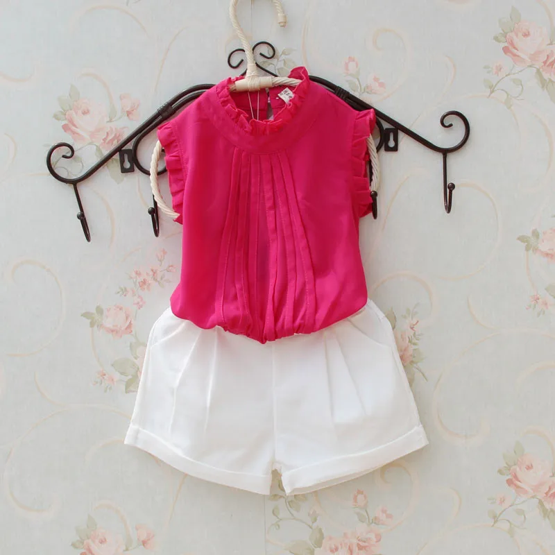 Новая летняя одежда для маленьких девочек, детская одежда, модный шифоновый жилет с кружевным воротником, детская блузка, рубашка, 8 цветов, для От 1 до 16 лет, AA1301