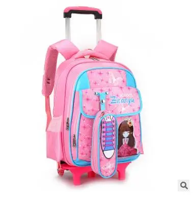2wheels pink Рюкзак с колесиками для девочек, детский школьный рюкзак на колесах, школьный рюкзак-тележка для мальчиков, детский багажный подвижный мешок - Цвет: 2wheels pink