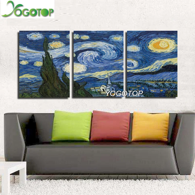 

YOGOTOP DIY Diamond Painting Cross Stitch Kits Full Diamond Embroidery 5D Square Mosaic Decor Van gogh starry sky triptych ML342