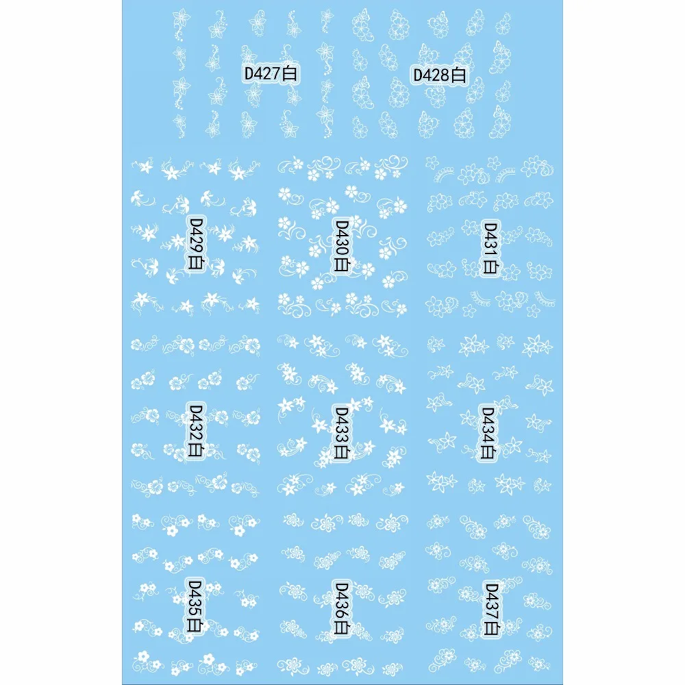 

11 PACKS / LOT NAIL TATTOOS STICKER WATER DECAL NAIL ART WHITE FLOWER ROSE SERIAL D427-437W