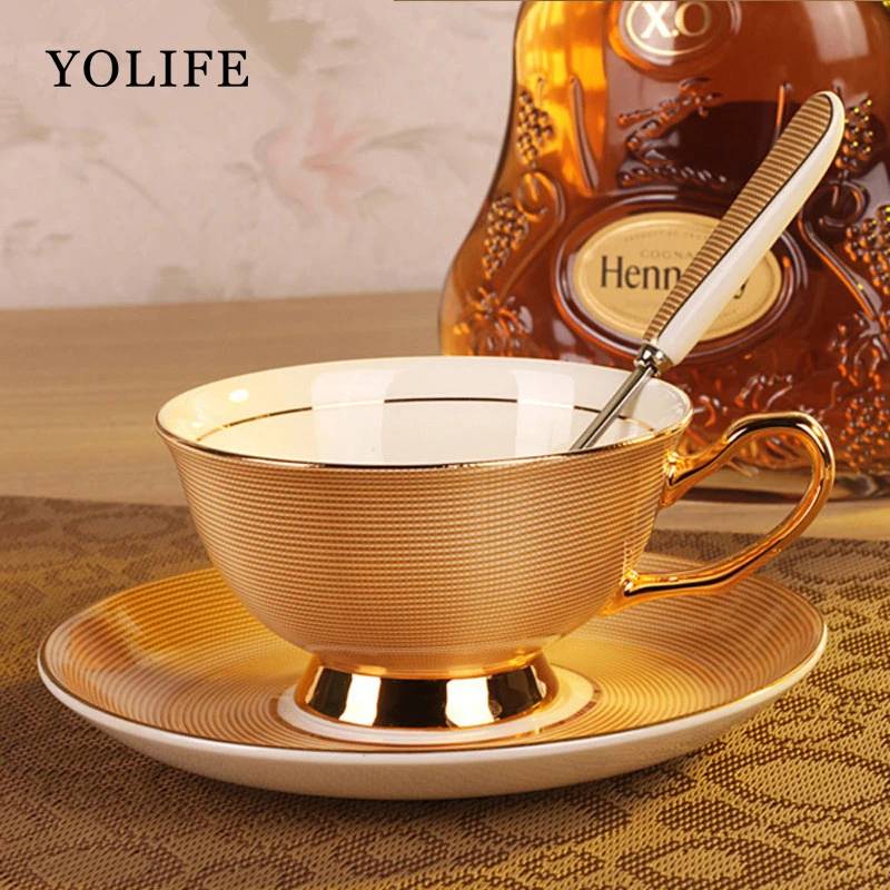 

Advanced Royal Porcelain Tea Cup and Saucer Set Gold Ceramic Tea Cup and Saucer Set Porcelain Creative Drinkware For Gift