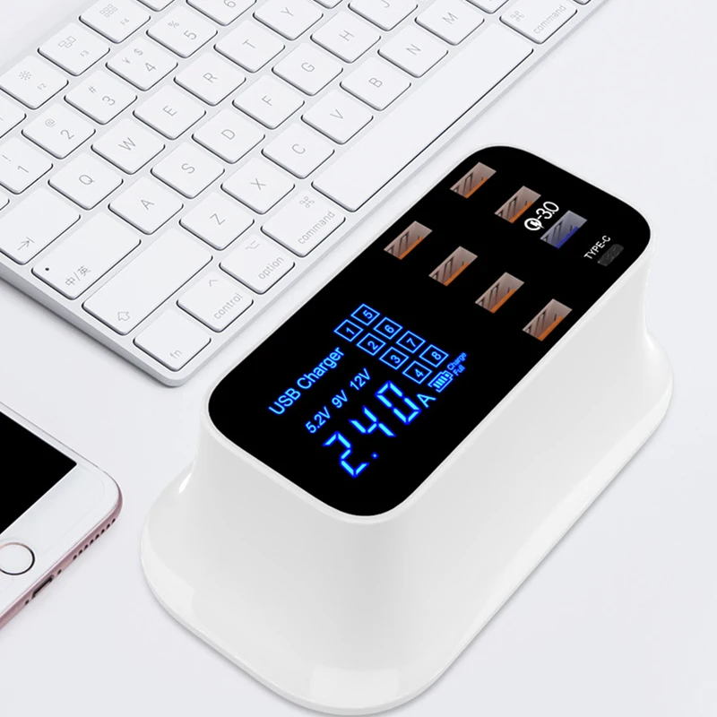 

Быстрая зарядка 3,0, интеллектуальное зарядное устройство USB Type C, зарядная станция со светодиодным дисплеем, быстрая зарядка телефона, планшета, зарядное устройство USB для iPhone, Samsung, адаптер