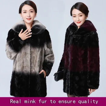 

Real mink fur coat medium long female middle-aged mother outerwear winter natural mink fur jacket patchwork