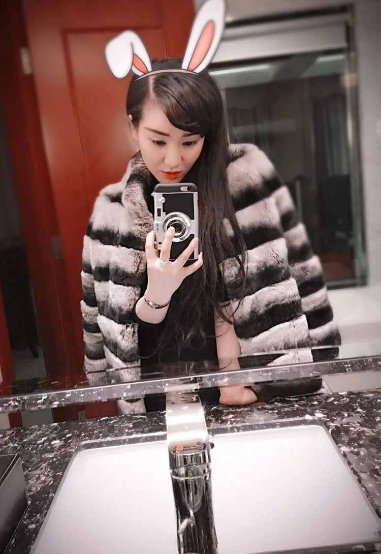 Flash Deal OYCP Chinchilla Rex Rabbit Fur Coat,Real Natural Fur Coats 2018 Women Winter Fur Coat Chinchilla Rex Fur Coat 9