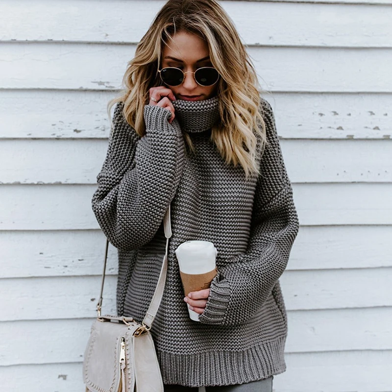 

Turtleneck Warm Women Sweater Autumn Winter Knitted Femme Pullover High Elasticity Soft Female Sweater Jumper