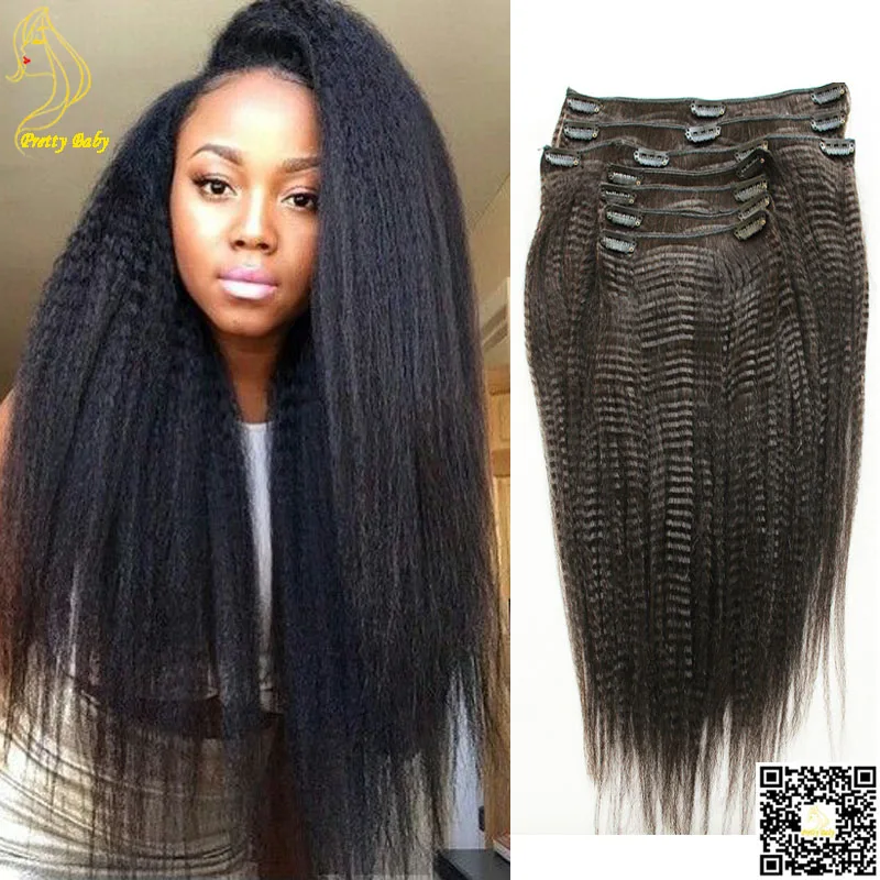 Yaki Kinky Stragiht Clip In Hair Extensions Virgin Brazilian Light Yaki