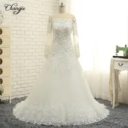 Vestido De Noiva Новое поступление 2018 свадебное платье Лодка Средства ухода за кожей шеи одежда с длинным рукавом Часовня Поезд аппликации тюль