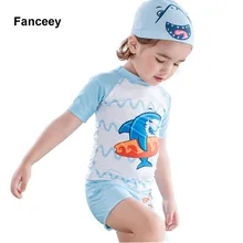 Fanceey/Детские костюмы из двух предметов г.; детский купальник; комплекты одежды для детей; Купальники для мальчиков и девочек с шапкой для плавания