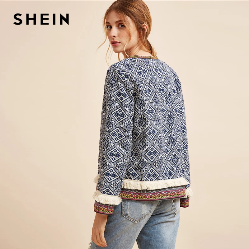 Женская Повседневная куртка SHEIN разноцветная вышитая лента с бахромой и