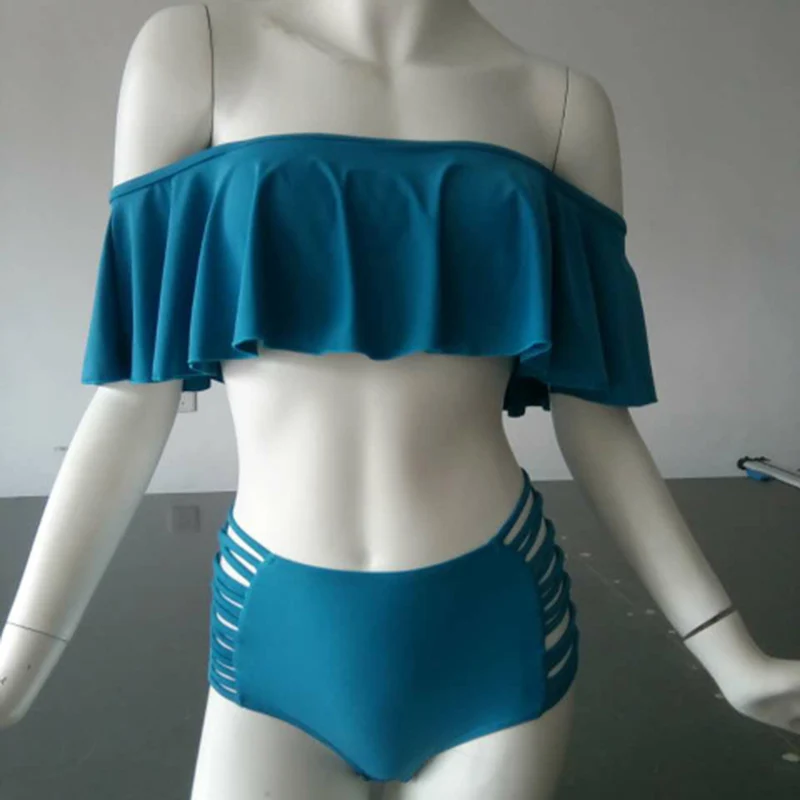 Swimsuit High Waist Bikini Brazilian Bikini Split Large Ruffled Bra Shoulder Bikinis Sexy Female Beach Swim Swim suit (9)