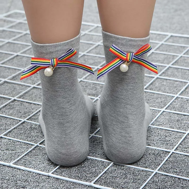 [COSPLACOOL]Harajuku творческая Радуга женский бант жемчуг Skarpetki модные носки женские Meias