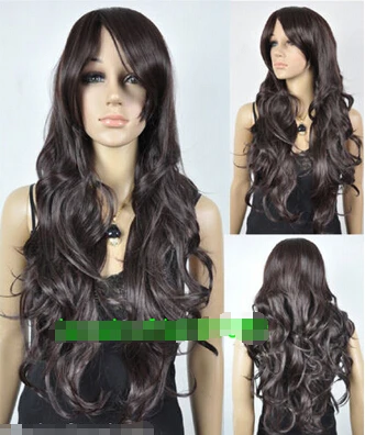 song wig.01624 free shipping New Cosplay Long Wavy Dark Brown Women's Full Wig |