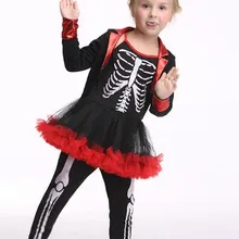 Карнавальные Платья с изображением скелета человека для девочек; косплей на Хэллоуин для детей; костюм для выступлений; вечерние платья