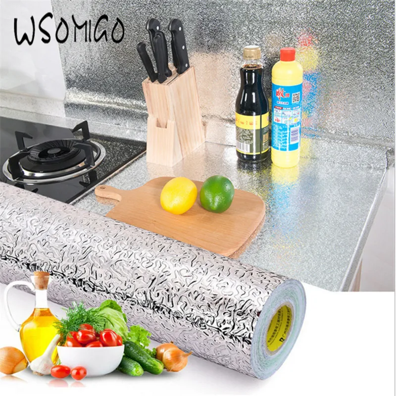 

WSOMIGO 40*100cm Kitchen Accessories Self Adhesive Aluminum Foil Kitchen Oil Proof Stickers Wallpapers Kitchen Gadget-S