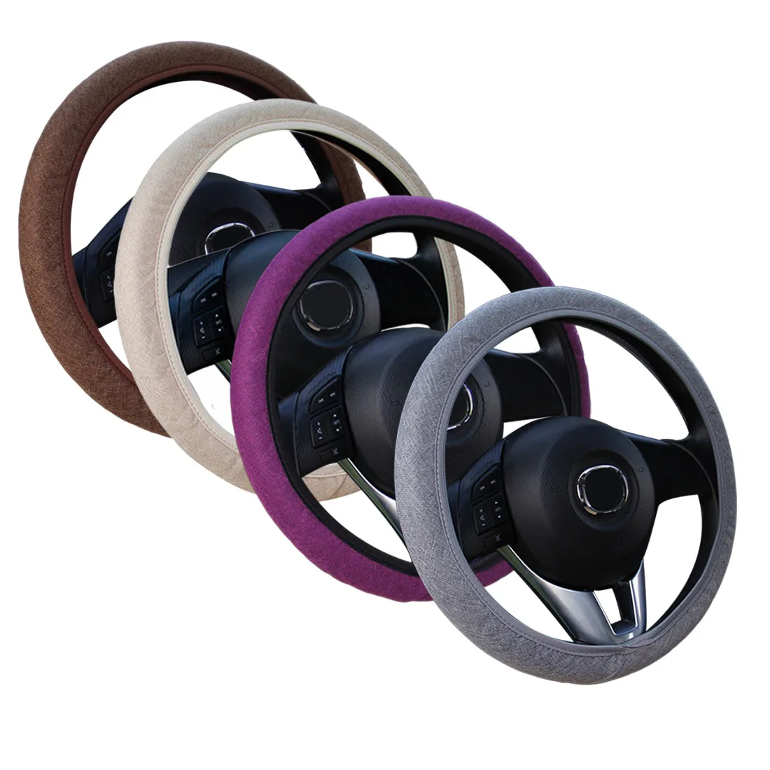 

New Arrival No inner ring steering wheel cover linen elastic steering wheel handle with seat cushion