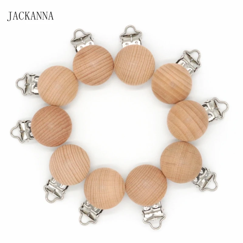 5PCS Beech Wood Baby Pacifier Clips, Wooden Pacifier Holder, Natural