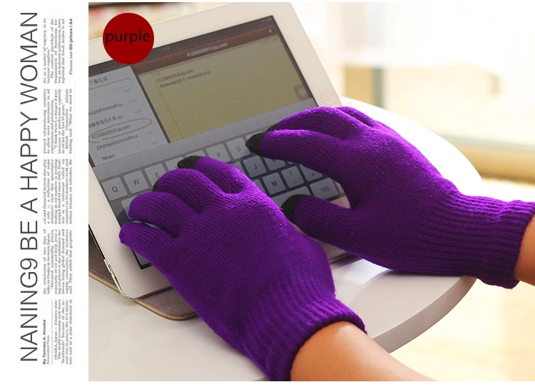 Fashion Female Wool Knitting Touched Screen Gloves Winter Women Warm Full Finger Gloves Stretch Warm Guantes Knit Mitten