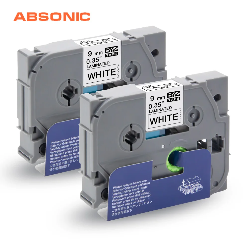 Absonic 2PCS TZe 221 Black on White TZe-221 TZe221 TZ221 Cartridge Tape for Brother P-touch Label Maker PT-1010 PT-200 Printer