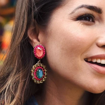 

AOTEMAN 2019 new arrival Ethnic Crystal dangle drop earrings wedding jewelry Boho vintage crystal earrings for women oorbellen